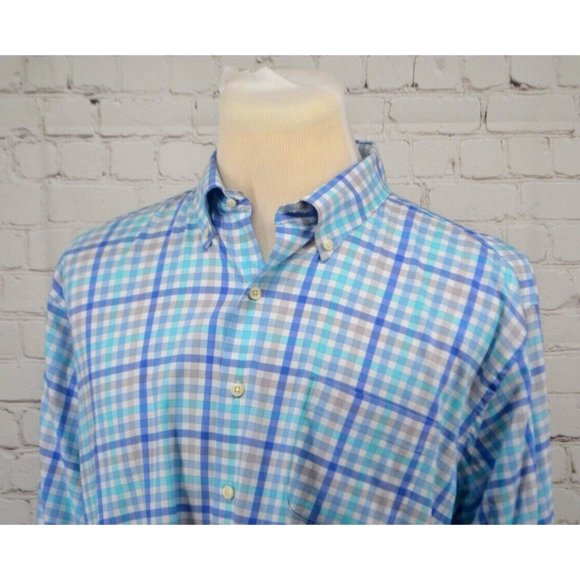 PETER MILLAR Men's Long Sleeve Button Front Shirt SIZE XL Blue Check - Picture 3 of 5